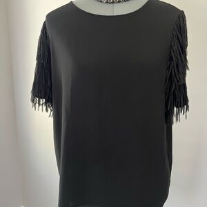 Fab’rik Black Fringe Sleeve Women's Blouse
